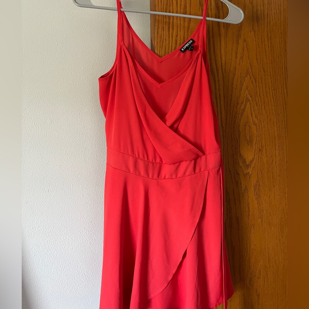 Express Coral Asymmetrical Romper Spaghetti Strap